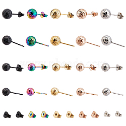 20Pcs 10 Style Ion Plating(IP) 304 Stainless Steel Stud Earring Findings, with Ear Nuts, Round, Mixed Color, 17x6mm, 19x8mm, Pin:0.7mm, 2pcs/style(STAS-DC0001-10)