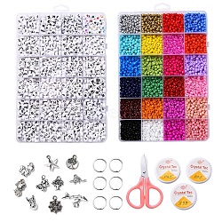 DIY Bracelet Jewelry Making Kits, Including Glass Seed Beads, Acrylic Beads, Stainless Steel Scissors & Tweezers & Jump Ring, PVC Zip Lock Bag, Alloy Pendants, Elastic Crystal Thread, Mixed Color, Glass Seed Beads: 2880pcs(DIY-YW0002-25)