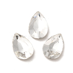 Glass Rhinestone Cabochons, Point Back & Back Plated, Faceted, Teardrop, Crystal, 10x6.4x3mm(RGLA-P037-11B-001)