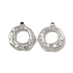 Non-Tarnish 201 Stainless Steel Pendants, Textured, Ring Charm, Stainless Steel Color, 21x18x2.5mm, Hole: 1.8mm(STAS-J401-VC789)