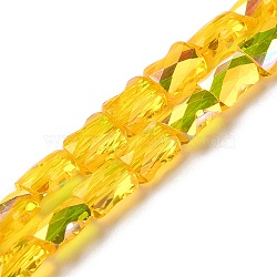 Transparent Electroplate Glass Beads Strands, AB Color Plated, Faceted, Bamboo, Gold, 7.6x5.5~6x4mm, Hole: 1.4mm, about 72pcs/strand, 21.85''(55.5cm)(GLAA-Q099-J01-05)