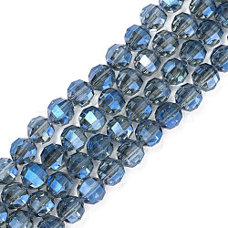 Transparent Electroplate Glass Beads Strands, Faceted Round, Steel Blue, 10mm, Hole: 1.4mm, about 72Pcs/strand, 27.56 inch(70cm)(EGLA-N006-038B)