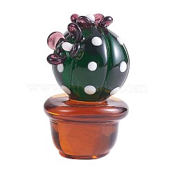 Small Glass Art Ball Cactus Figurines, Handmade Blown Glass Cactus Statues, Cute Mock Plant Cactus Planter for Collectibles Home Table Decoration, Green, 44x26mm(JX534A)
