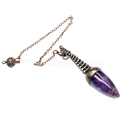 Natural Amethyst Dowsing Pendulum Big Pendants, Undyed, with Platinum Plated Metal Findings, Cone Charm, 180mm(PW-WGFD073-02)