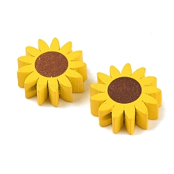 Spray Painted Wood Beads, Sunflower Bead, Yellow, 22mm(WOCR-PW0003-75B)