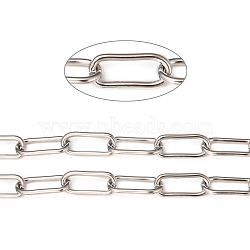 304 Stainless Steel Paperclip Chains, Drawn Elongated Cable Chains, with Spool, Unweled, Stainless Steel Color, 17x7x1.5mm, about 16.4 Feet(5m)/roll(STAS-A048-05P)