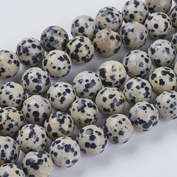 Natural Dalmation Jasper Beads Strands, Round, Pale Goldenrod, 10mm, Hole: 1mm, about 19pcs/strand, 7.6 inch(X-G-G515-10mm-06)