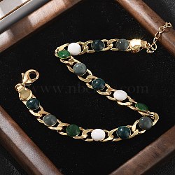 Flat Round Brass Enamel Curb Chains Bracelets for Women, Rack Plating, Cadmium Free & Lead Free, Long-Lasting Plated, Real 18K Gold Plated, 7-1/4 inch(18.3cm)(BJEW-B125-05G)