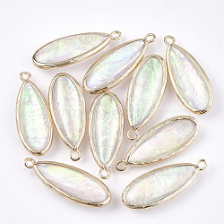 Resin Pendants, with Brass Findings, teardrop, Golden, Colorful, 29.5~30.5x11.5x6.5mm, Hole: 1.5mm(RESI-S373-07)