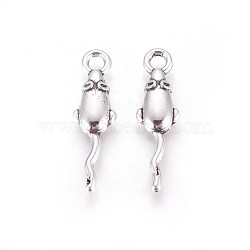 Tibetan Style Zinc Alloy Pendants, Mouse, Antique Silver, 21.5x6x2mm, Hole: 2mm(A-PALLOY-F248-013AS)