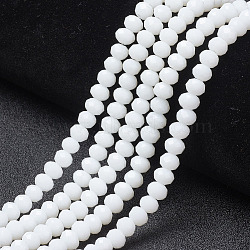 Opaque Solid Color Imitation Jade Glass Beads Strands, Faceted, Rondelle, White, 8x6mm, Hole: 1mm, about 64~65pcs/strand, 40~41cm(EGLA-A044-P8mm-D01)