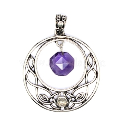 Natural Amethyst Faceted Hexagon Pendants, Metal Hollow Viking Knot Charms, 44x40mm(PW-WGD21FA-04)