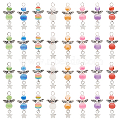 Elite 4 Sets Alloy Transparent Stripe Resin Beads Pendants, Angel Charm with Star, Antique Silver & Silver, Mixed Color, 31mm, Hole: 3.5mm, Pendant: 10x8x1mm, 8pcs/set(FIND-PH0008-84)
