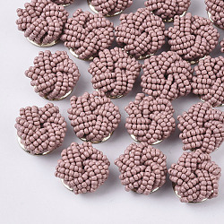 Glass Seed Beads Cabochons, Cluster Beads, with Golden Plated Iron Perforated Disc Settings, Flower, Rosy Brown, 19~20x10~12mm(X-FIND-S321-05D)