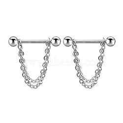 304 Stainless Steel Nipple Rings, Nipple Piercing Pin, Round, Stainless Steel Color, 16mm, Pin: 1.6mm(WG03B2E-10)