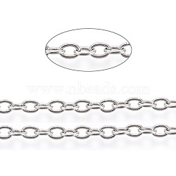 304 Stainless Steel Cable Chains, Soldered, with Card Paper, Oval, Stainless Steel Color, Links: 3.5x2.5x0.6mm, about 32.8 Feet(10m)/card(CHS-L024-015P)