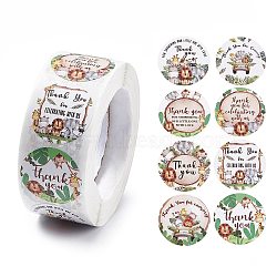 8 Patterns Paper Thank You Gift Sticker Rolls, Round Dot Decals for DIY Scrapbooking, Craft, Lion Pattern, Colorful, 25mm, 500pcs/roll(STIC-E001-20)