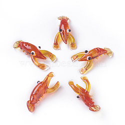 Home Decorations, Handmade Lampwork Display Decorations, Lobster, Orange Red, 26~31x14~17x7~10mm(LAMP-L075-011)