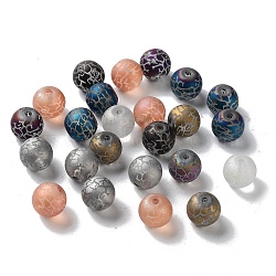 Electroplate Glass Beads, Frosted, Round with Pattern, Mixed Color, 8~8.5mm, Hole: 1.5mm(EGLA-S178-03)