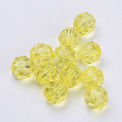 Transparent Acrylic Beads, Faceted, Round, Yellow, 6x5.5mm, Hole: 1.3mm, about 420pcs/50g(X-TACR-Q257-6mm-V21)