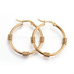 Ion Plating(IP) 304 Stainless Steel Hoop Earrings, Ring, Golden, 6 Gauge, 31.8x31x4mm, Pin: 1.2x0.7mm(EJEW-L215-05G)