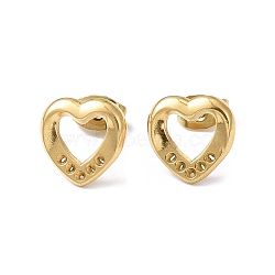 Ion Plating(IP) 304 Stainless Steel Hollow Out Heart Stud Earring Finding, Earring Settings for Rhinestone, Golden, 11x11mm, Pin: 0.8mm, Fit for 1mm Rhinestone(EJEW-I285-08G)