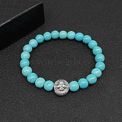 Synthetic Turquoise Stretch Bracelets for Women Men, with Tibetan Style Animals Alloy Beads, Lion, No Size(IS4293-12)