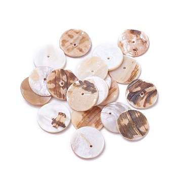 Freshwater Shell Beads, Disc/Flat Round, Heishi Beads, Coconut Brown, 16.5~19x1.5~3mm, Hole: 0.8~1.2mm, about 470pcs/500g