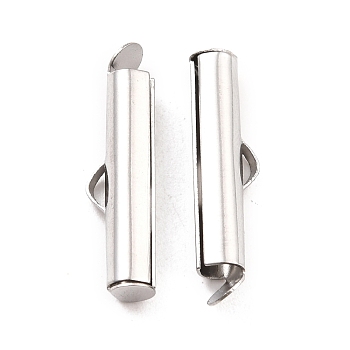 304 Stainless Steel Slide On End Clasp Tubes, Slider End Caps, Stainless Steel Color, 20x6x4mm, Hole: 3.5mm, Inner Diameter: 3mm