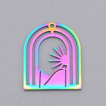 Ion Plating(IP) 201 Stainless Steel Pendants, Laser Cut, Rainbow Color, 26x21.5x1mm, Hole: 1.5mm