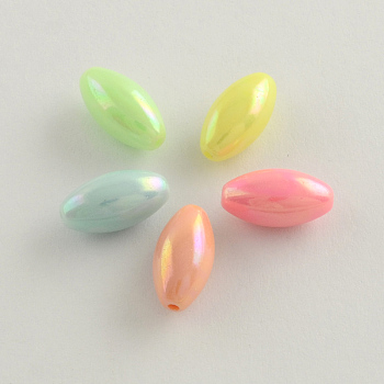 AB Color Plated Rice Acrylic Beads, Mixed Color, 7x14mm, Hole: 1.5mm, about 1100pcs/500g