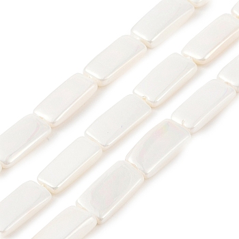 Electroplated Shell Pearl Beads Strands, White, Rectangle, 15.5x7x3~4mm, Hole: 1mm, about 26pcs/strand, 15.75 inch(40cm)