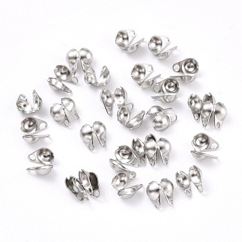304 Stainless Steel Bead Tips, Calotte Ends, Clamshell Knot Cover, Stainless Steel Color, 4x2.3mm, Hole: 0.5mm