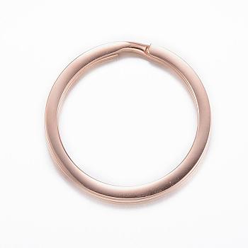 Ion Plating(IP) 304 Stainless Steel Split Key Rings, Keychain Clasp Findings, Rose Gold, 30x2.5mm