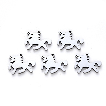 304 Stainless Steel Charms, Laser Cut, Horse, Stainless Steel Color, 13x15x1mm, Hole: 1.2mm