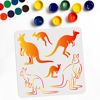 PET Hollow Out Drawing Painting Stencils, for DIY Scrapbook, Photo Album, Kangaroo Pattern, 300x300mm