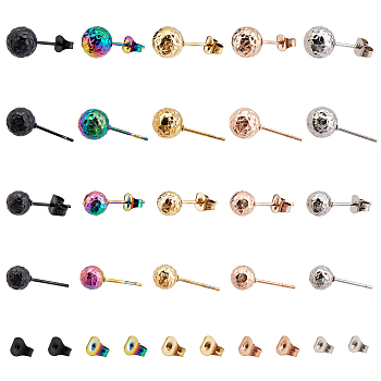 20Pcs 10 Style Ion Plating(IP) 304 Stainless Steel Stud Earring Findings, with Ear Nuts, Round, Mixed Color, 17x6mm, 19x8mm, Pin:0.7mm, 2pcs/style