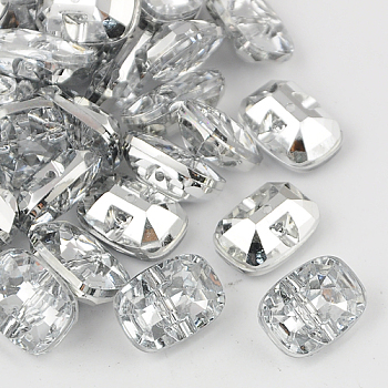 Taiwan Acrylic Rhinestone Buttons, Faceted, 1-Hole, Rectangle, White, 30x21x10.5mm, Hole: 2mm