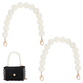 Plastic Imitation Pearl Berry Beaded Chain Bag Handles, with Alloy Lobster Claw Clasps, for Bag Replacement Accessories, Light Gold, 31cm