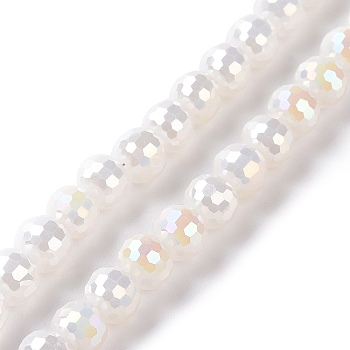 Electroplate Opaque Solid Color Glass Beads Strands, AB Color Plated, Faceted(96 Facets), Round, White, 5~6mm, Hole: 1~1.2mm, about 95pcs/strand, 20.87''(53cm)