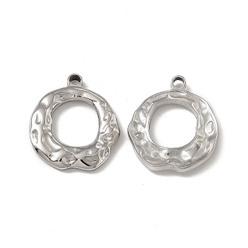 201 Stainless Steel Pendants, Textured, Ring Charm, Stainless Steel Color, 21x18x2.5mm, Hole: 1.8mm