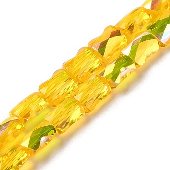 Transparent Electroplate Glass Beads Strands, AB Color Plated, Faceted, Bamboo, Gold, 7.6x5.5~6x4mm, Hole: 1.4mm, about 72pcs/strand, 21.85''(55.5cm)