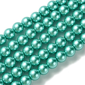 Eco-Friendly Dyed Glass Pearl Round Beads Strands, Grade A, Cotton Cord Threaded, Deep Sky Blue, 8mm, Hole: 1.2~1.5mm, about 52pcs/strand, 15 inch