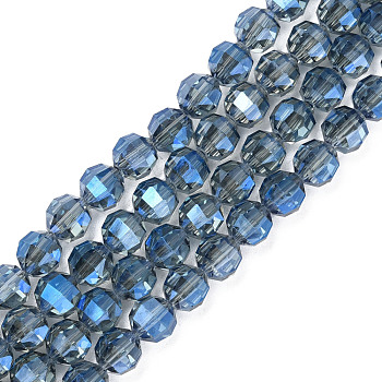 Transparent Electroplate Glass Beads Strands, Faceted Round, Steel Blue, 10mm, Hole: 1.4mm, about 72Pcs/strand, 27.56 inch(70cm)