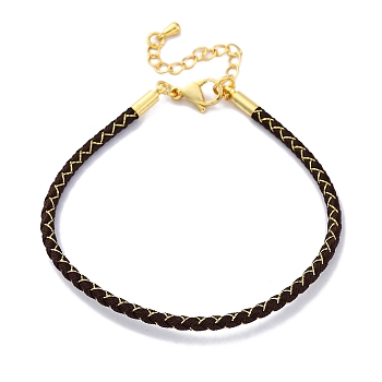 Polyester Cord Braided Bracelet Makings, with Stainless Steel Claw Lobster Clasps, Brass Findings, Long-Lasting Plated, Coffee, 7-3/8 inch(18.8cm)