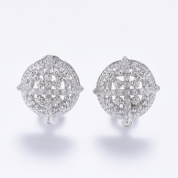 Alloy Stud Earring Findings, with Loop, Half Round, Platinum, 22x20mm, Hole: 1mm, Pin: 0.7mm