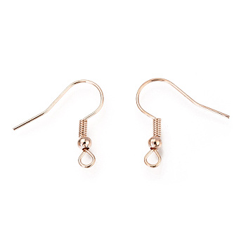 Iron Earring Hooks, Ear Wire, with Horizontal Loop, Cadmium Free & Lead Free, Rose Gold, 17~19x0.8mm, Hole: 2mm, 22 Gauge, Pin: 0.6mm
