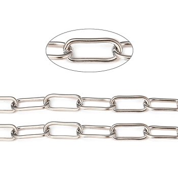 304 Stainless Steel Paperclip Chains, Drawn Elongated Cable Chains, with Spool, Unweled, Stainless Steel Color, 17x7x1.5mm, about 16.4 Feet(5m)/roll