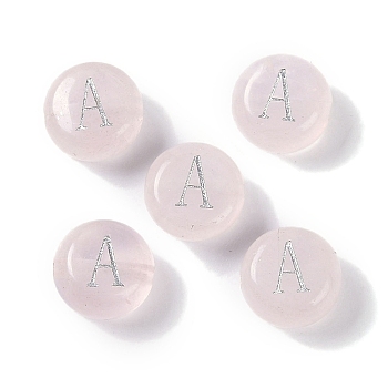 Natural Rose Quartz Beads, Rondelle with Letter, Letter A, 8.5~9x5~5.5mm, Hole: 1.2mm