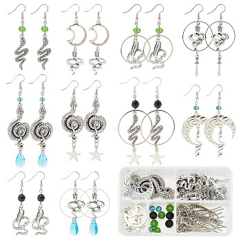 DIY Snake Earring Making Kits, Including Alloy Pendants & Links, Teardrop & Round Glass Pendant & Beads, Brass Earring Hook, Antique Silver, 106Pcs/box
